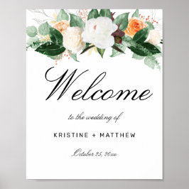 Elegant Peach Waterverf Floral Wedding Welcome Poster