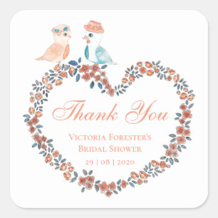 Elegant Peach Waterverf Love Bird Vrijgezellenfees Vierkante Sticker