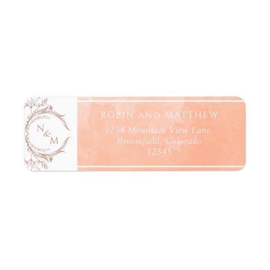 Elegant Peach Waterverf Monogram Return Address Etiket (Voorkant)