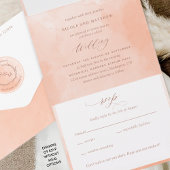 Elegant Peach Waterverf Monogram Weddenschap Alle All In One Uitnodiging