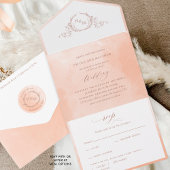 Elegant Peach Waterverf Monogram Weddenschap Alle All In One Uitnodiging