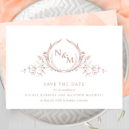 Elegant Peach Waterverf Monogram Weddenschap Save The Date