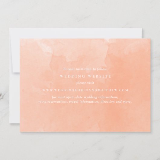 Elegant Peach Waterverf Monogram Weddenschap Save The Date (Achterkant)