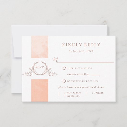 Elegant Peach Waterverf Wedding Monogram RSVP (Voorkant)