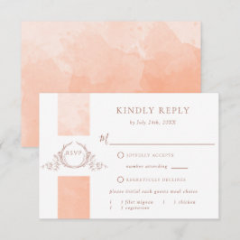 Elegant Peach Waterverf Wedding Monogram RSVP Kaartje