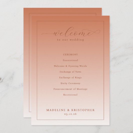Elegant Peach Wedding Ceremony Program Programmakaart (Voorkant / Achterkant)