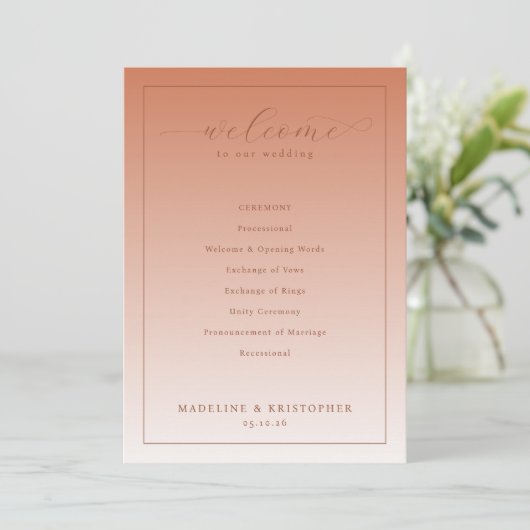 Elegant Peach Wedding Ceremony Program Programmakaart (Staand voorkant)