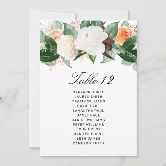 Elegant Peach White Floral Wedding Table Number (Voorkant)