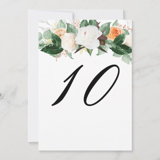 Elegant Peach White Floral Wedding Table Number (Achterkant)