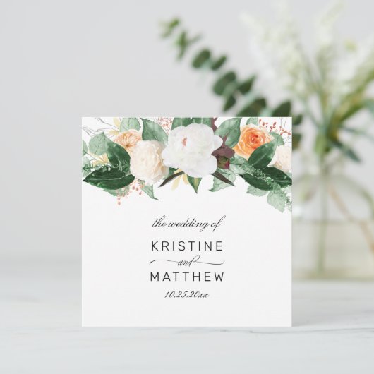 Elegant Peach White Herfst Waterverf Floral Weddin Programmakaart (Staand voorkant)