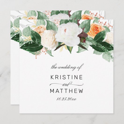 Elegant Peach White Herfst Waterverf Floral Weddin Programmakaart (Voorkant / Achterkant)