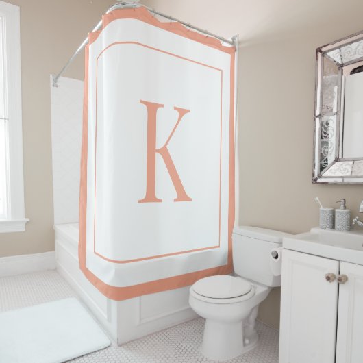 Elegant Peach white Initial Monogram Douchegordijn (In situ)