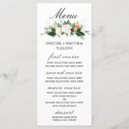 Elegant Peach White Waterverf Floral Fall Wedding Menu