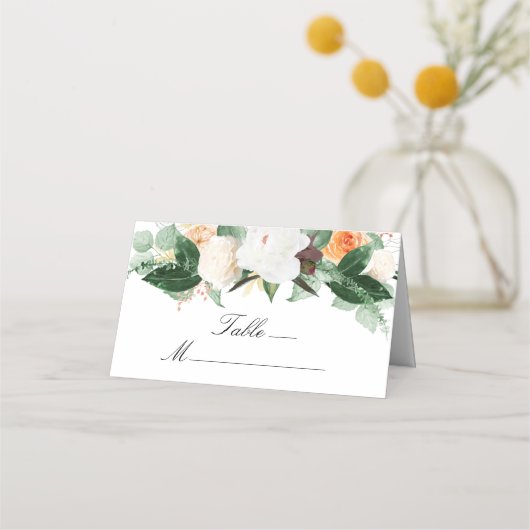 Elegant Peach White Waterverf Floral Fall Wedding Plaatskaartje (Voorkant)