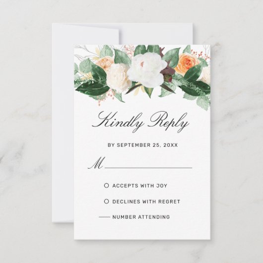 Elegant Peach White Waterverf Floral Fall Wedding RSVP Kaartje (Voorkant)
