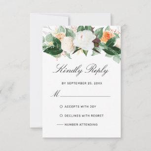 Elegant Peach White Waterverf Floral Fall Wedding RSVP Kaartje