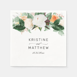 Elegant Peach Whte Waterverf Floral Fall Wedding Servet