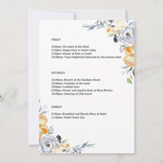 Elegant PeachFloral Bachelorette Weekend Kaart (Achterkant)