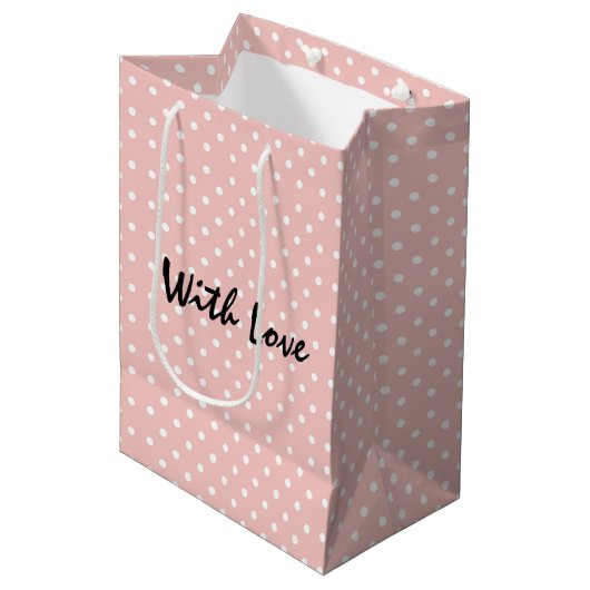 Elegant Peachy Roze Polka Dot Patroon Met Liefde Medium Cadeauzakje (Voorkant Gekanteld)