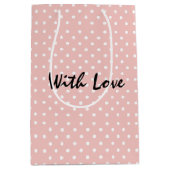 Elegant Peachy Roze Polka Dot Patroon Met Liefde Medium Cadeauzakje (Voorkant)