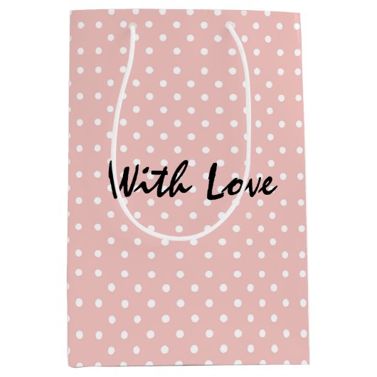 Elegant Peachy Roze Polka Dot Patroon Met Liefde Medium Cadeauzakje (Voorkant)