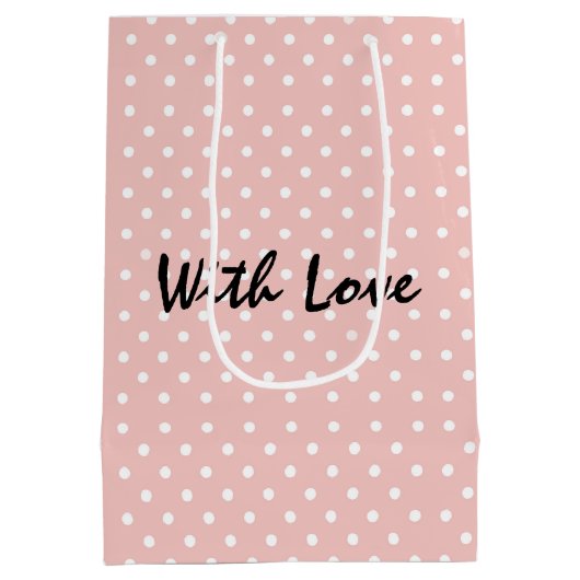Elegant Peachy Roze Polka Dot Patroon Met Liefde Medium Cadeauzakje (Achterkant)