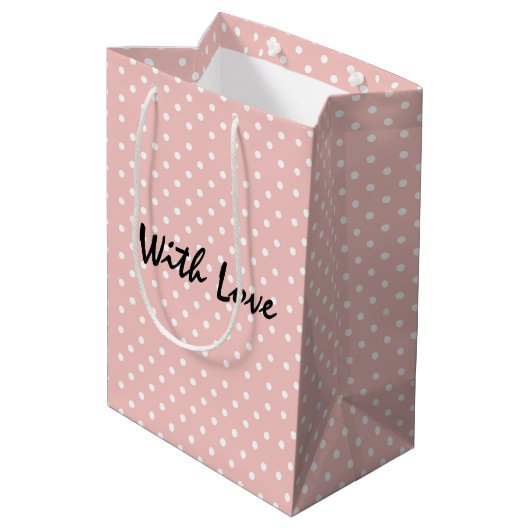 Elegant Peachy Roze Polka Dot Patroon Met Liefde Medium Cadeauzakje (Achterkant Gekanteld)