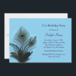 Elegant Peacock 21st Birthday Invitation Kaart<br><div class="desc">Een van de nieuwste trends in mode en design zijn paukveren. Hier wordt getoond dat ze een felle 21e verjaardagsuitnodiging versieren. Deze uitnodiging staat op het basisdocument,  maar ik raad de immer van het metalen ijspapier aan om de rijkdom van de veren naar voren te brengen.</div>