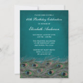Elegant Peacock 60th Birthday Party Invitations Kaart (Voorkant)