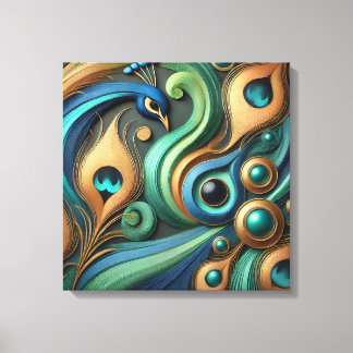 Elegant Peacock and Feathers Canvas Art Afdruk