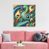 Elegant Peacock and Feathers Canvas Art Afdruk (Insitu (Woonkamer))
