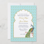 Elegant Peacock Aqua & Gold Indian Wedding Kaart (Voorkant)