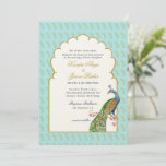 Elegant Peacock Aqua & Gold Indian Wedding Kaart<br><div class="desc">Elegant waterverf pauw in een gouden boog met bleke aqua en goudpaisley als achtergrond bruiloft. Ideaal voor een Indische bruiloft.</div>