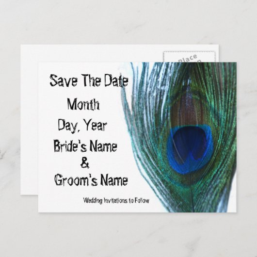 Elegant Peacock Bewaar de datum Aankondigingskaart (Voorkant / Achterkant)