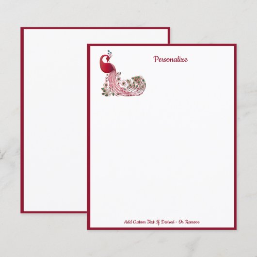 Elegant Peacock Bird Burgundy Red Feathers (Voorkant / Achterkant)