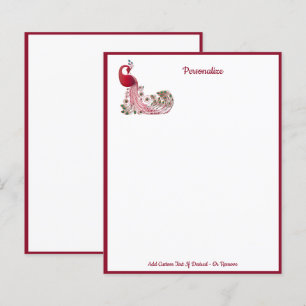 Elegant Peacock Bird Burgundy Red Feathers