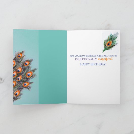 Elegant Peacock Birthday Folded Wenskaart Kaart (Binnen)