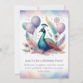 Elegant Peacock Birthday Invitation Boho Kaart (Voorkant)