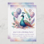 Elegant Peacock Birthday Invitation  Boho  Kaart (Voorkant / Achterkant)