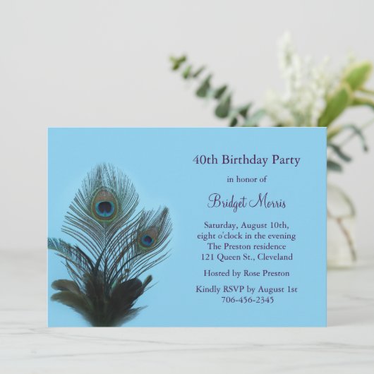 Elegant Peacock Birthday Uitnodiging (Staand voorkant)