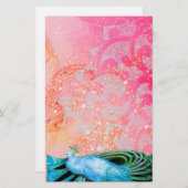 ELEGANT PEACOCK, BLAUWGROEN BLAUWE PINKFUCHSIA BRIEFPAPIER (Voorkant / Achterkant)