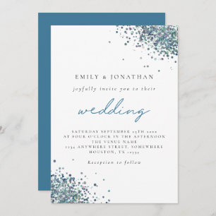 Elegant Peacock Blue Glitter Wedding Kaart