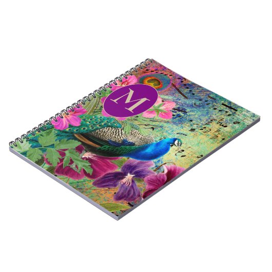 Elegant Peacock Blue Green Monogram Notitieboek (Linkerzijde)