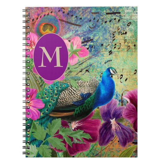 Elegant  Peacock Blue Green Monogram Notitieboek (Voorkant)