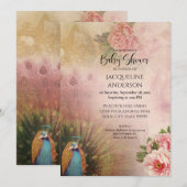 Elegant Peacock Blush Peony Flowers Baby shower Kaart (Voorkant / Achterkant)