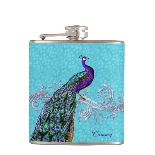 Elegant Peacock Custom Flask Heupfles (Voorkant)
