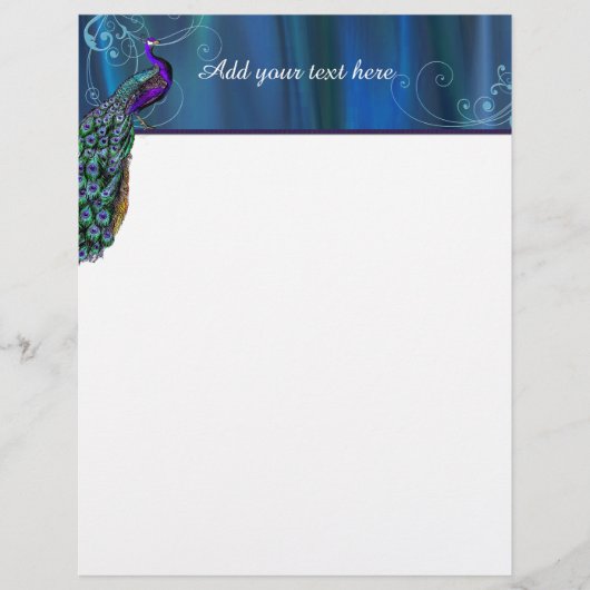 Elegant Peacock Custom Letterhead Stationery (Voorkant)