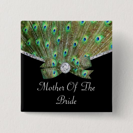Elegant Peacock & DIamonds Wedding Vierkante Button 5,1 Cm (Voorkant)