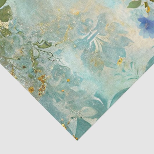 Elegant Peacock Distressed Blue Floral Tissuepapier (Detail)