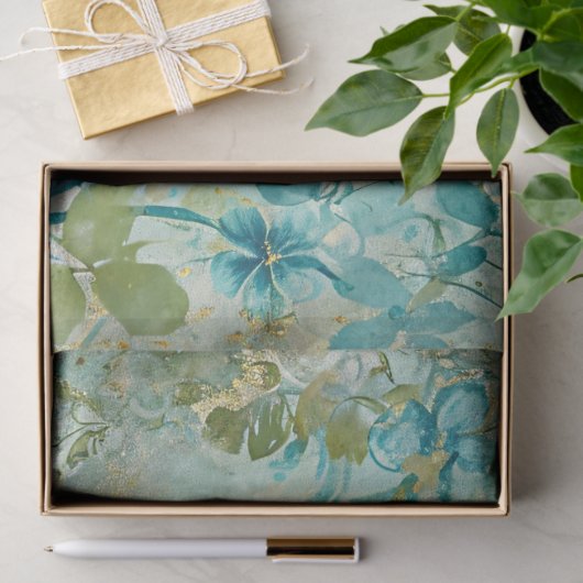 Elegant Peacock Distressed Blue Floral Tissuepapier (Geschenk)